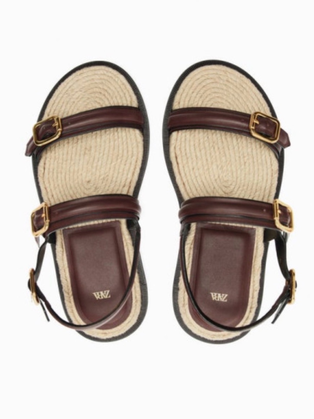 Zara Burgundy Leather Strap Espadrille Sandals